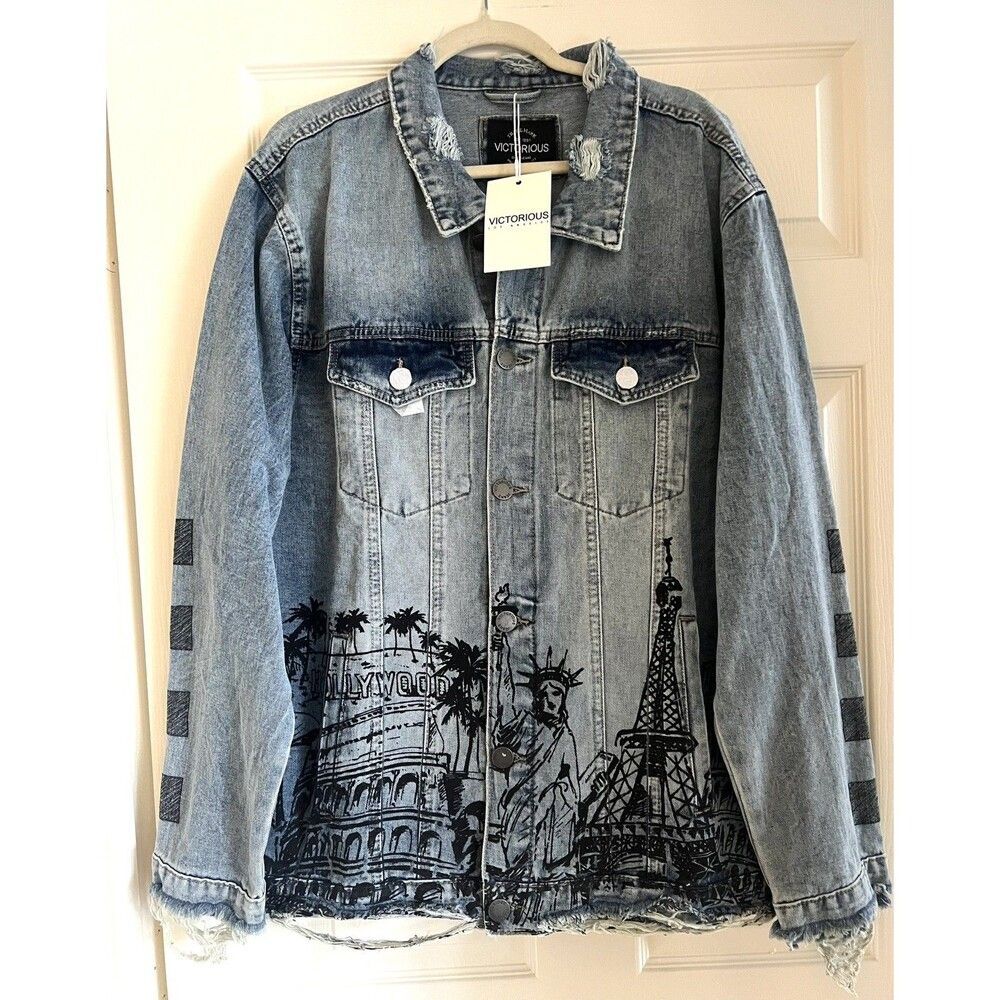 Victorious World Tour Denim Jacket 2XL  distressed grunge Streetwear  DK220 NWT